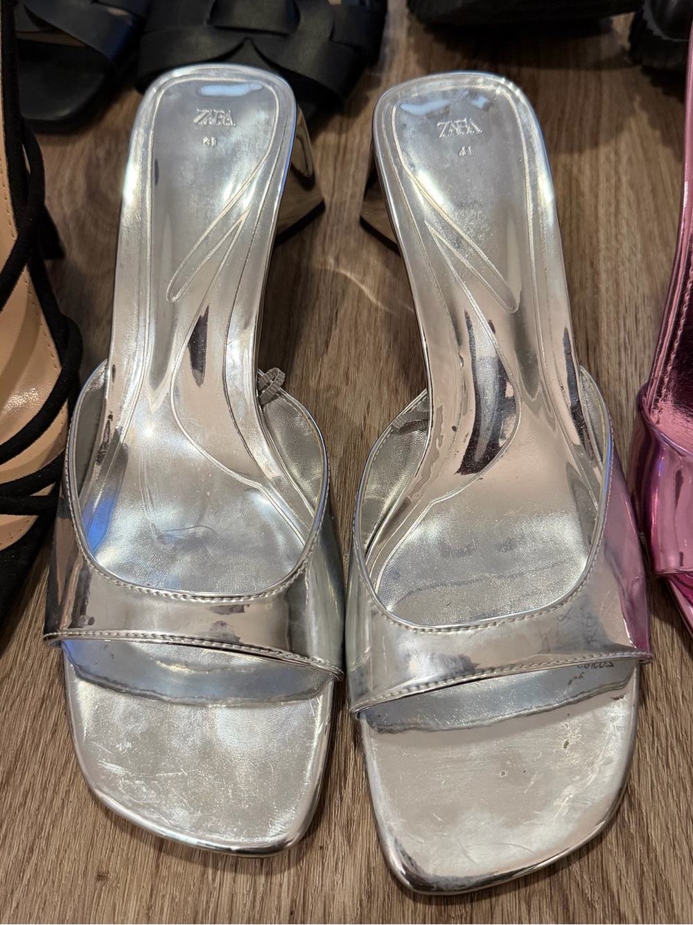 Zara Silver Metallic Open-Toe Mule Heels